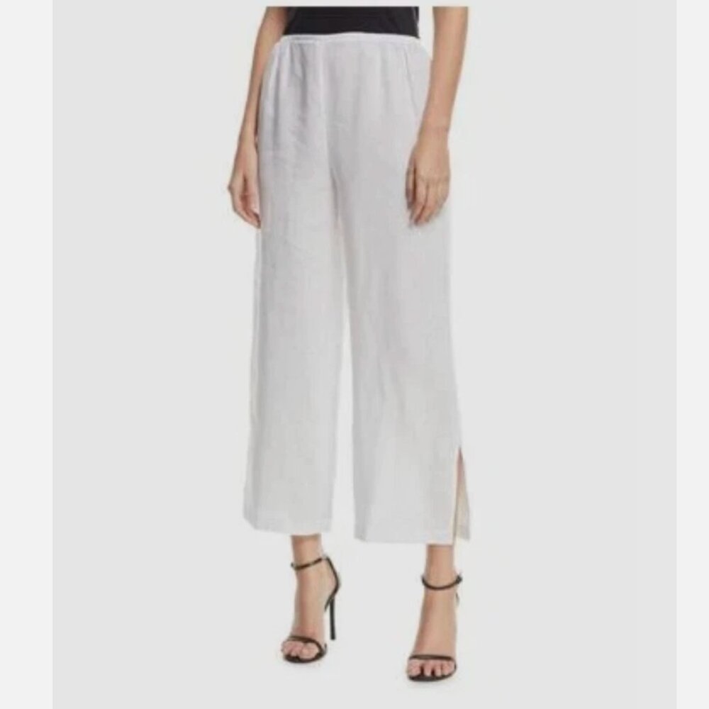 Caroline Rose USA Made 100% Linen Wide Leg Ankle Pant Women XL Plus White $155
